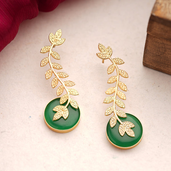 Ashvi- Stone Studded Dangler Earrings(Green)