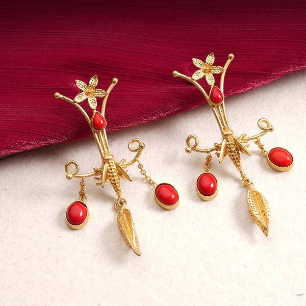 Red Matty Long Hanging Earrings