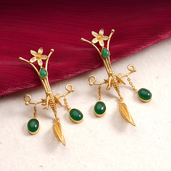 Green Matty Long Hanging Earrings