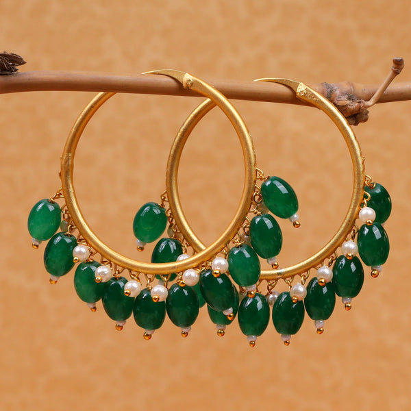 Zoya- Hanging Pearl Hoops Earrings(Green)