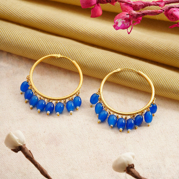 Zoya- Hanging Pearl Hoops Earrings(Blue)