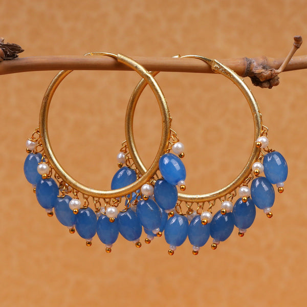 Zoya- Hanging Pearl Hoops Earrings(Blue)
