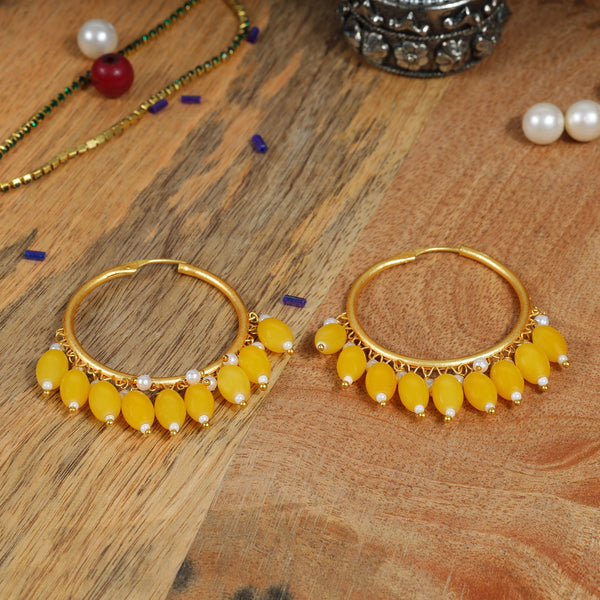 Zoya- Hanging Pearl Hoops Earrings(Yellow)