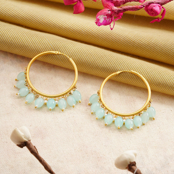 Zoya- Hanging Pearl Hoops Earrings(Pale Torquoise)