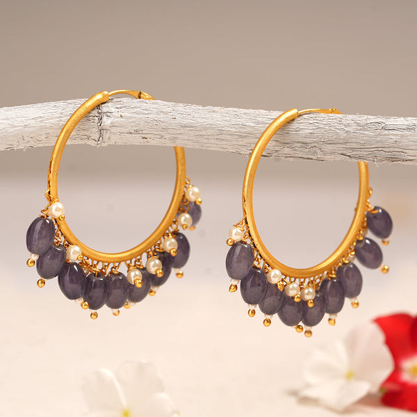 Zoya- Hanging Pearl Hoops Earrings(Purple)