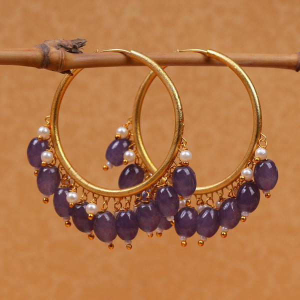 Zoya- Hanging Pearl Hoops Earrings(Purple)