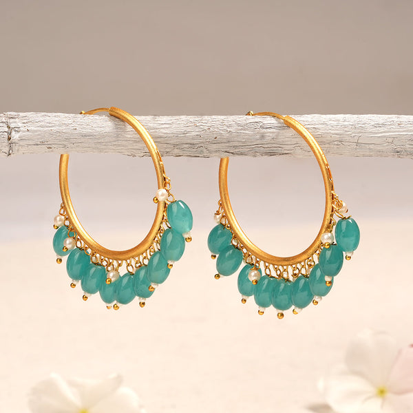 Zoya- Hanging Pearl Hoops Earrings(Aqua)