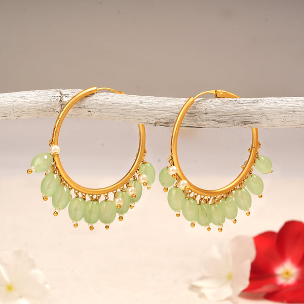 Zoya- Hanging Pearl Hoops Earrings(Parrot Green)