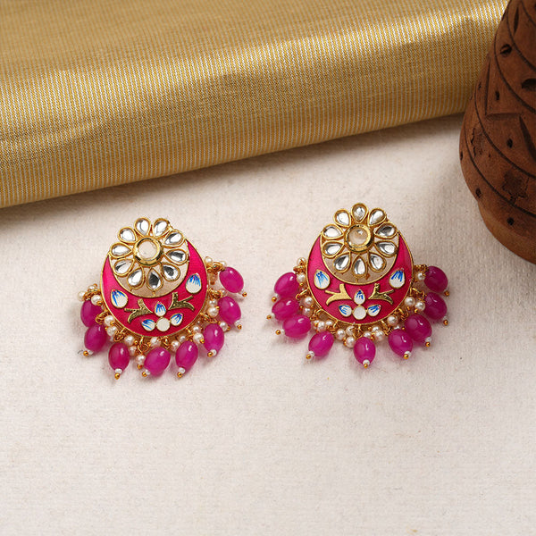 Aarvi- Stone Studded Dangler Earrings(Pink)