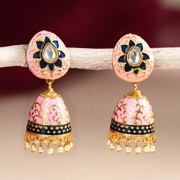 Baby Pink Meenakari Earrings