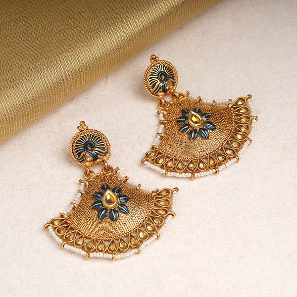 Akira- Stone Studded Pearl Framed Dangler Earrings