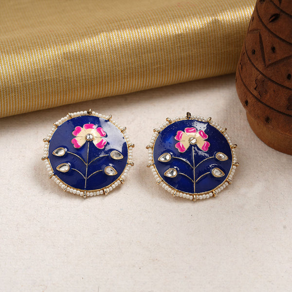 Anahita- Stone Studded Pearl Framed Stud Earrings(Blue)