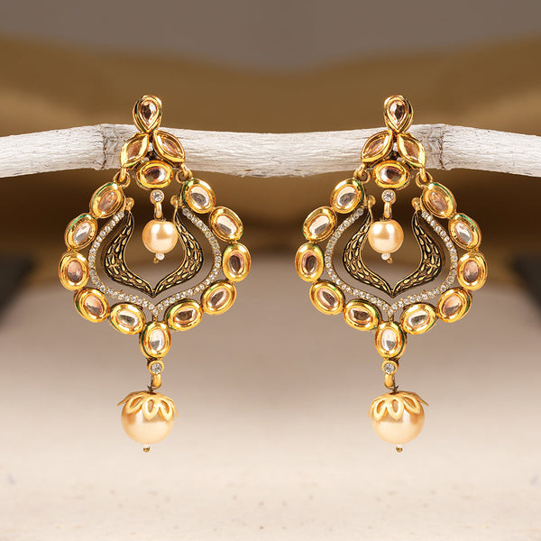 Chitra- Stone Studded Hanging Pearl Dangler Earrings