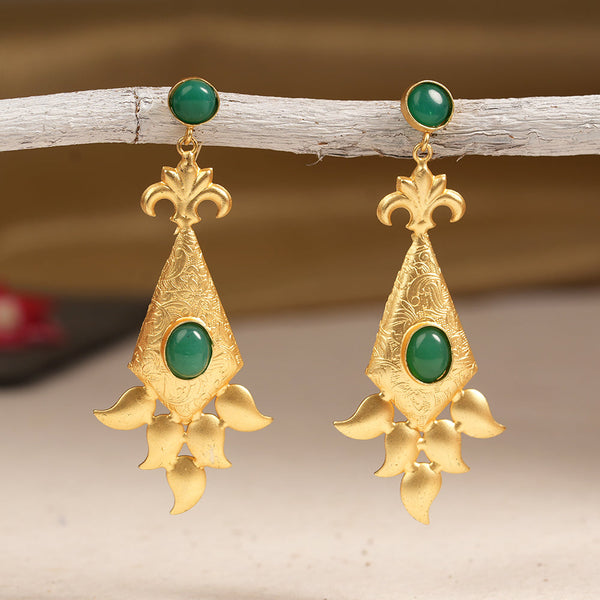Ashvi- Stone Studded Dangler Earrings(Green)