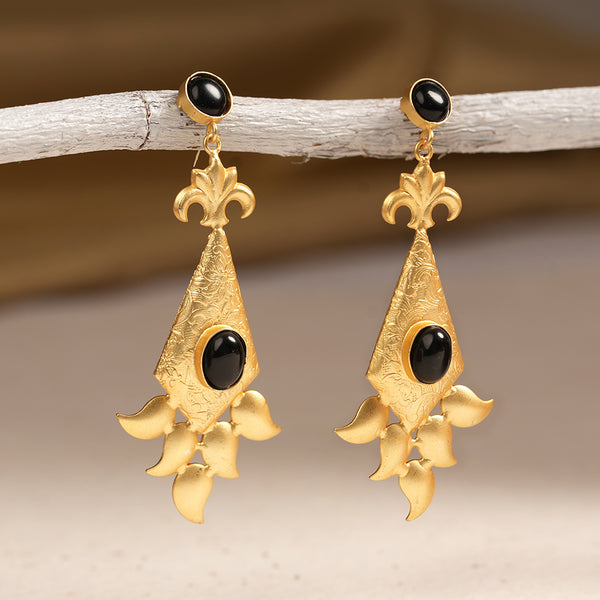 Black stone studded Matt finished Brass Danglers