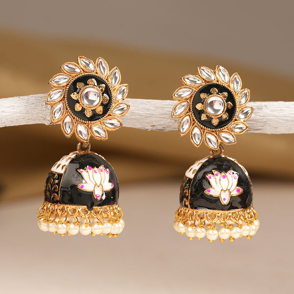 Black Meenakari Earrings with pearls