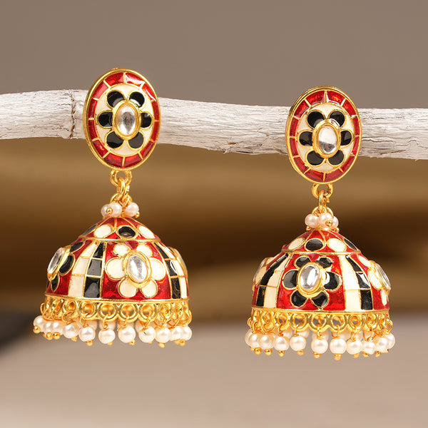 Red, Black & White jhumka embellished with pearls