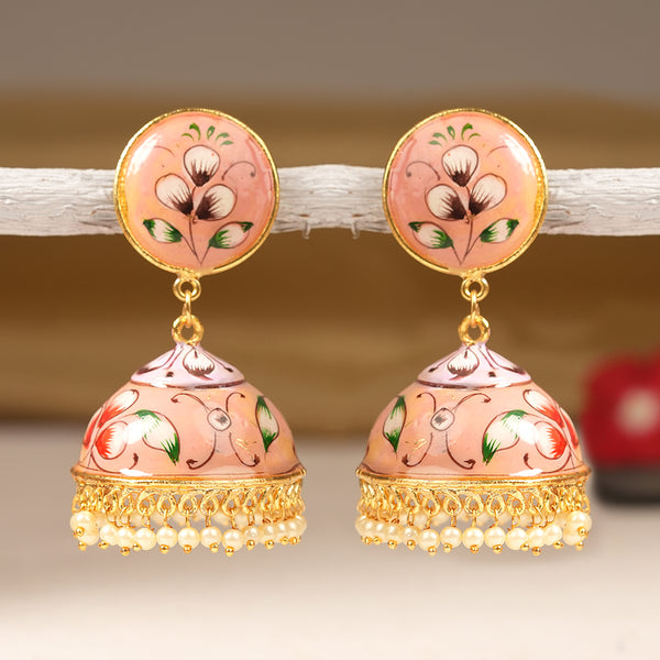 Peach hand painted jhumkas