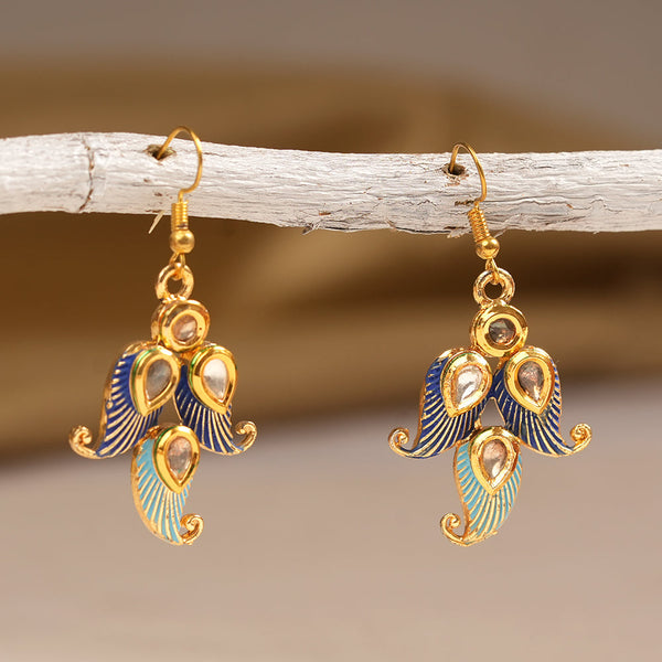 Dia- Stone Studded Hanging Pearl Earrings (Multicolored)