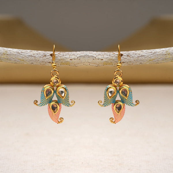 Dia- Stone Studded Hanging Pearl Earrings (Multicolored)