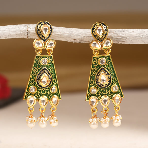 Green enamelled kundan embedded Earring