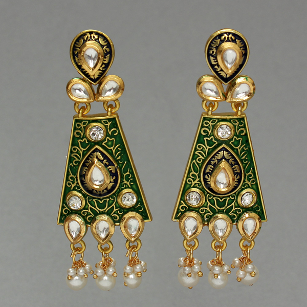 Green enamelled kundan embedded Earring