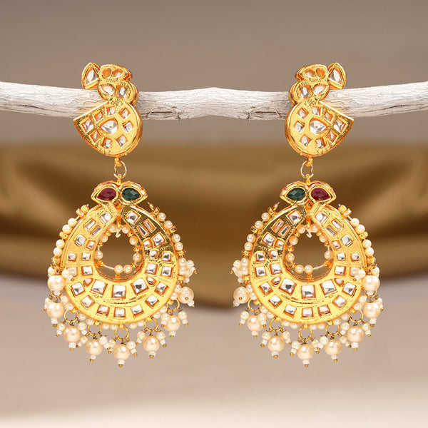 Falak- Stone Studded Hanging Pearl Dangler Earrings