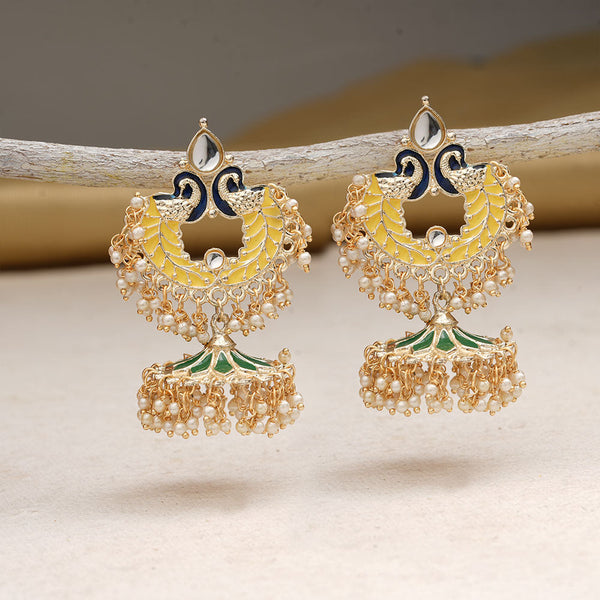 Hansini- Stone Studded Hanging Pearl Dangler Earrings(Multicolored)
