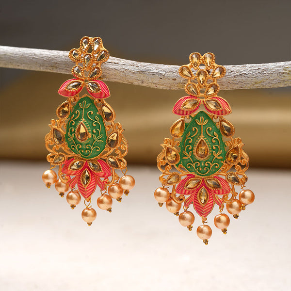 Harini- Stone Studded Hanging Pearl Dangler Earrings(Multicolored)