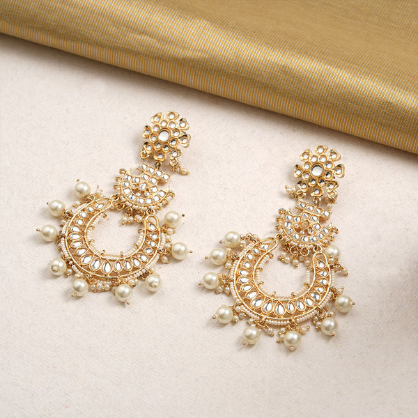Hrida- Stone Studded Hanging Pearl Dangler Earrings