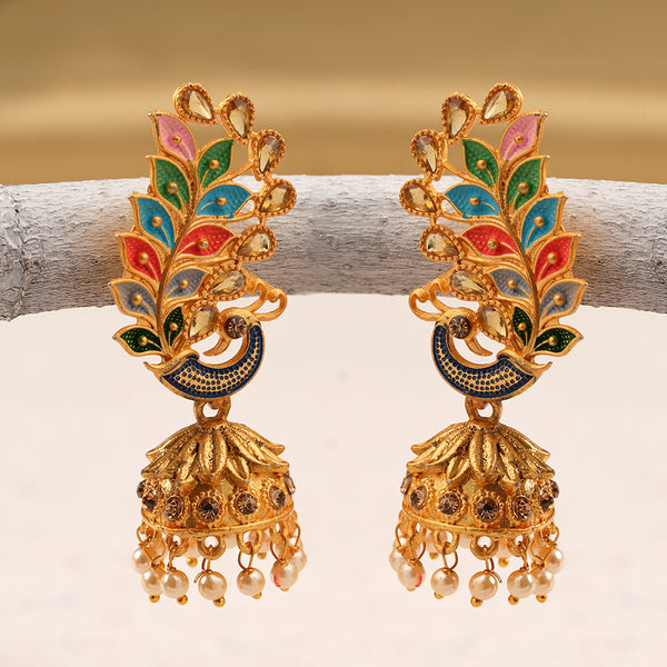 Peacock Meenakari with Hanging Jhumki Earrings