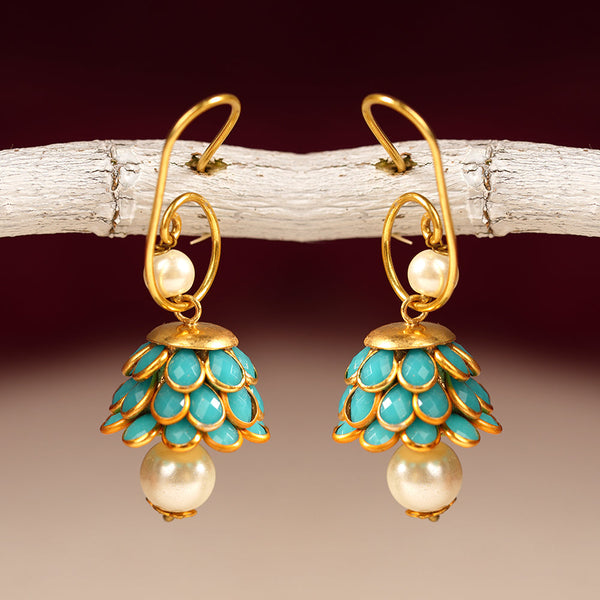 Ishani- Hanging Pearl Jhumki Earrings(Sky Blue)