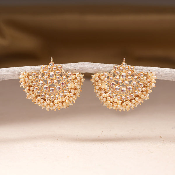 Jhanvi- Stone Studded Hanging Pearl Jhumki Earrings