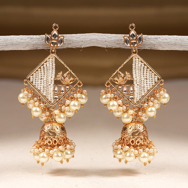 Kundan studded Rohmbus Danglers with hanging Baby pearls