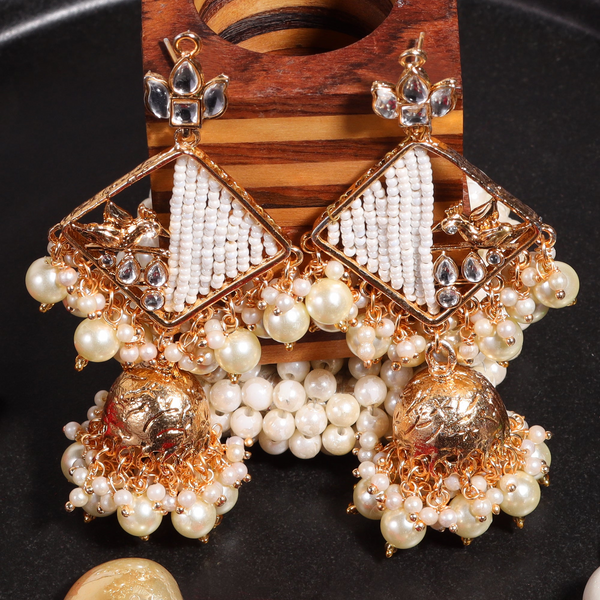 Kundan studded Rohmbus Danglers with hanging Baby pearls