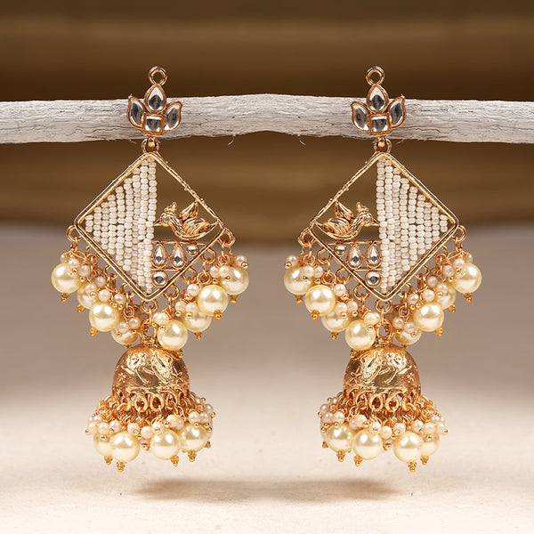 Jiya- Stone Studded Hanging Pearl Jhumki Earrings