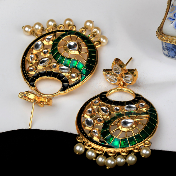 Kundan dangles enamelled with Green and Black