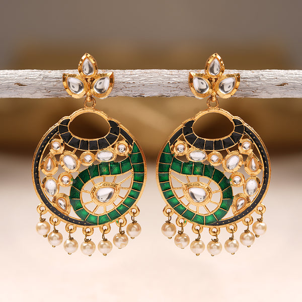 Kundan dangles enamelled with Green and Black