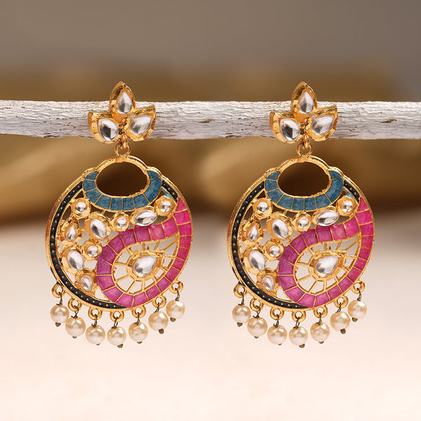 Lavanya- Stone Studded Hanging Pearl Dangler Earrings(Multicolored)
