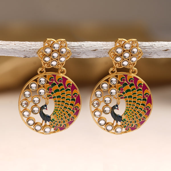 Peacock enamelled Kundan Dangle