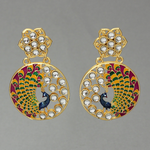 Peacock enamelled Kundan Dangle