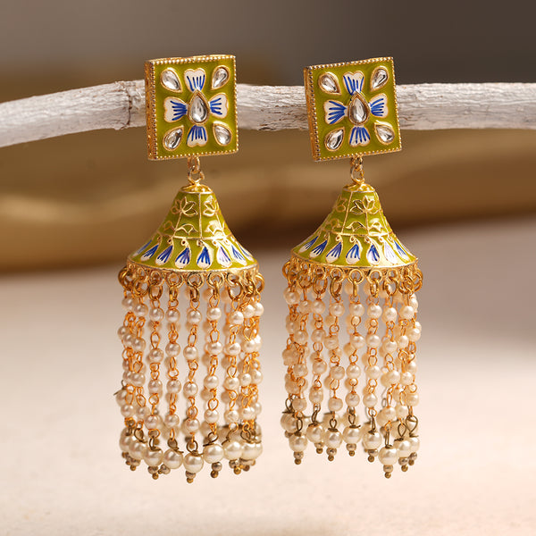Green enamelled Jhumkas