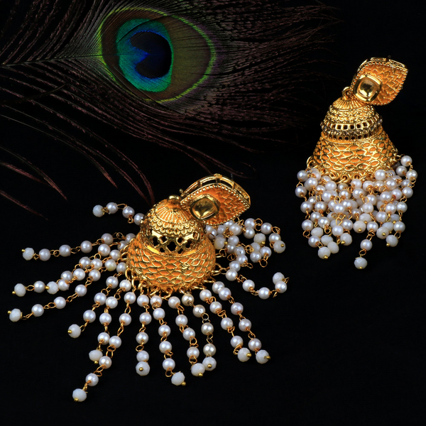 Gold jhumka with Pearl fringes