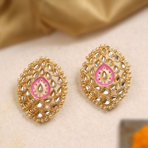 Mridula- Stone Studded Pearl Framed Stud Earrings