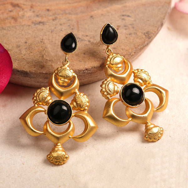 Black stone studded Matt finished Brass Danglers