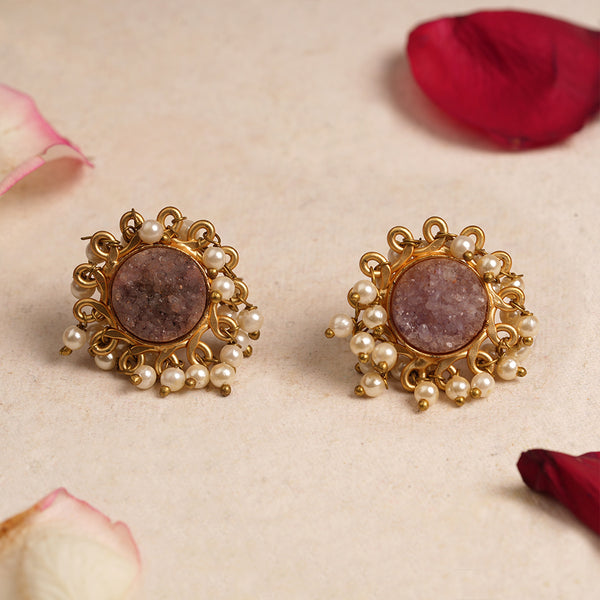 Natural Stone studded Brass Studs