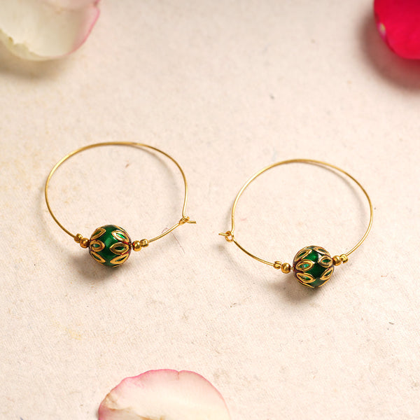 Rajvi- Pearl Hoop Earrings(Green)