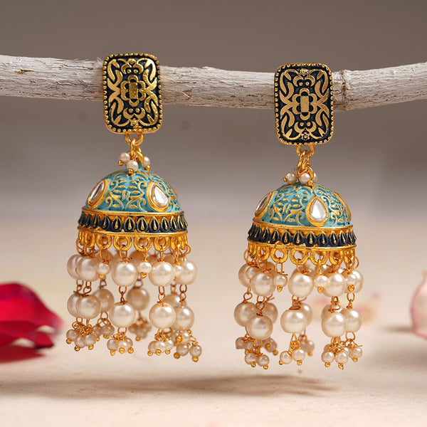 Kundan studded Danglers with hanging pearls