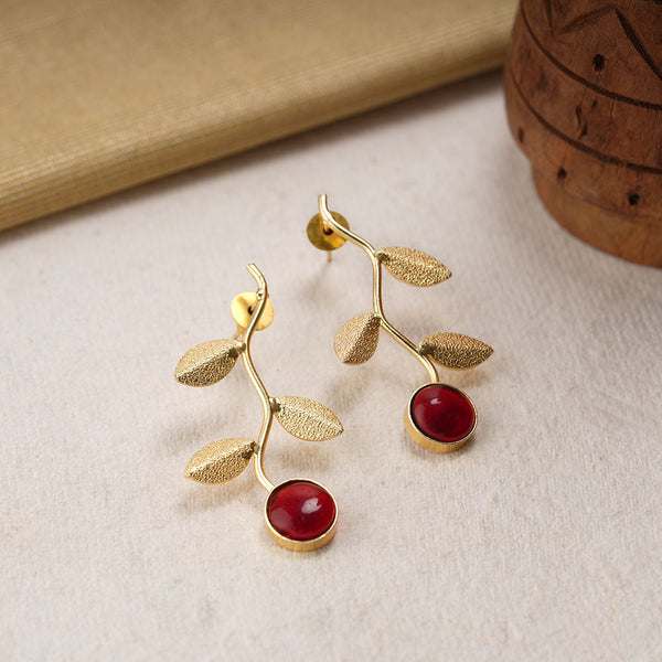 Ananta- Stone Studded Dangler Earrings(Red)