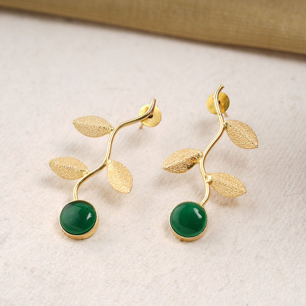 Ananta- Stone Studded Dangler Earrings(Green)